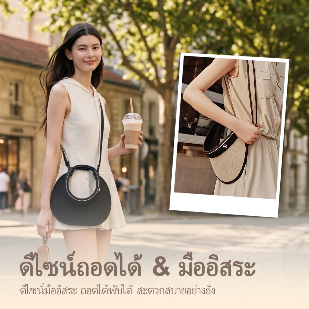 VVC หมวกกันแดดผู้หญิงแบบพับมีสายสะพาย UPF50+ สำหรับกลางแจ้ง