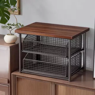 [Dovewill] Coffee Station Organizer Coffee Bar Counter Shelf with Drawer Iron Wood Pod Holder Multifunctional Rack เหมาะสําหรับโฮมออฟฟิศ Pantry
