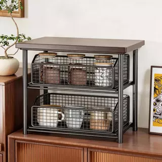 [Dovewill] Coffee Station Organizer Coffee Bar Counter Shelf with Drawer Iron Wood Pod Holder Multifunctional Rack เหมาะสําหรับโฮมออฟฟิศ Pantry