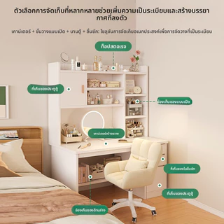 ชั้นเก็บของในห้องนอนแบบครบวงจรโต๊ะโต๊ะเครื่องแป้งโต๊ะเรียนและคอมพิวเตอร์ | สไตล์โมเดิร์นมินิมอลสําหรับผู้หญิง | ใหม่ แต่งหน้า สีขาว พร้อมตู้เก็บของ ดีไซน์ 2-ใน-1