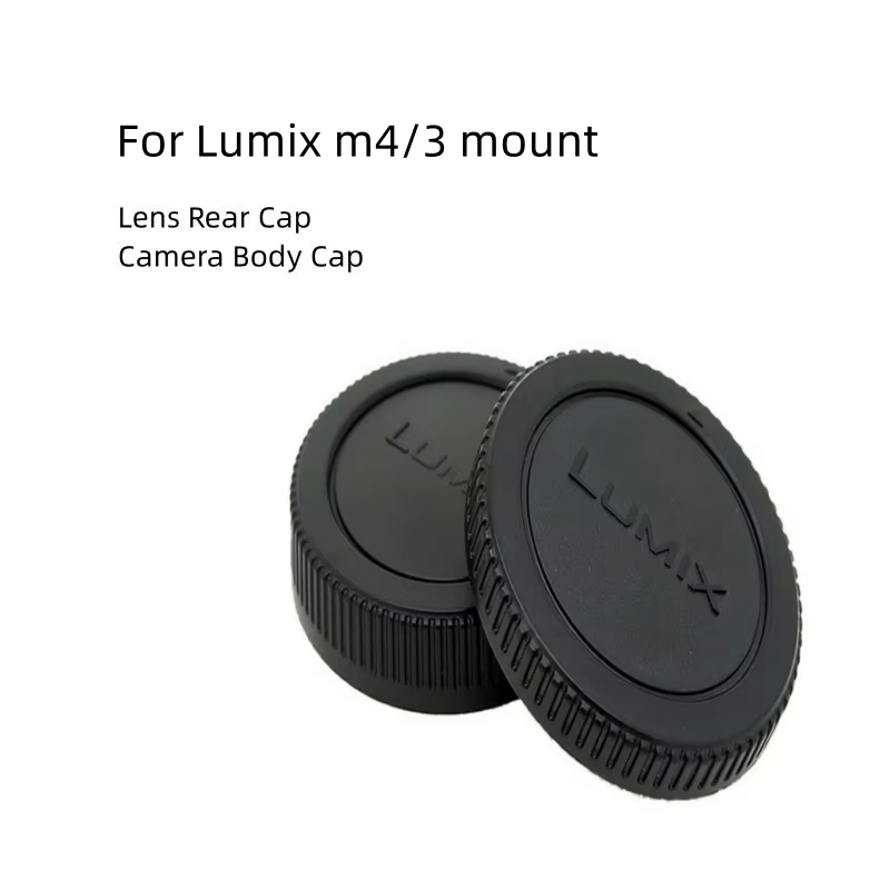 ฝาครอบเลนส์ด้านหลัง + ฝาครอบกล้องป้องกันฝุ่นพลาสติก ABS สีดําสําหรับ Lumix Micro M4/3 M43 MFT GH3 GH4 G6 G7 G9 GX1 GX7 GX8