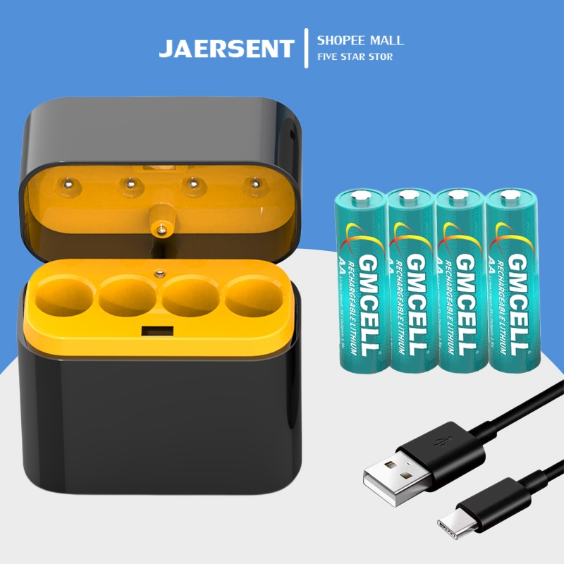 JAERSENT ถ่านชาร์จ AA 3600mAh และ AAA 1360mAh li-ion Rechargeable Battery Charging Kit charger