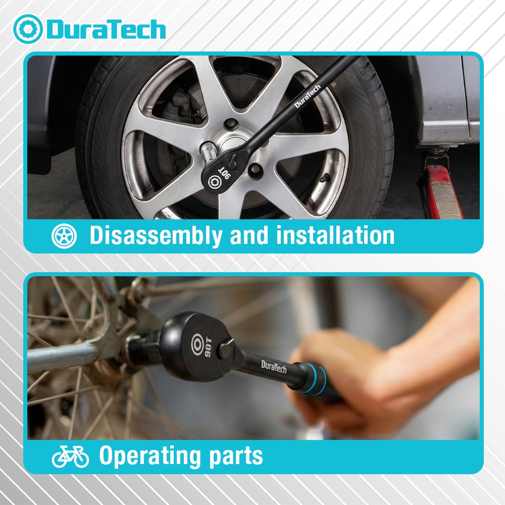 DURATECH ชุดมือจับวงล้อกันฝุ่น 90 ฟันยาว Reach 1/4 "3/8" 1/2 "CRV เหล็ก ANSI มาตรฐานสําหรับซ่อมรถยนต์เครื่องยนต์ทํางาน