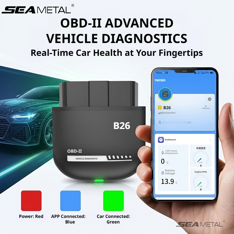 SEAMETAL เครื่องสแกนรถยนต์ บลูทูธ ขนาดเล็กพกพา รองรับ iOS และ Android เช็คสถานะรถ
