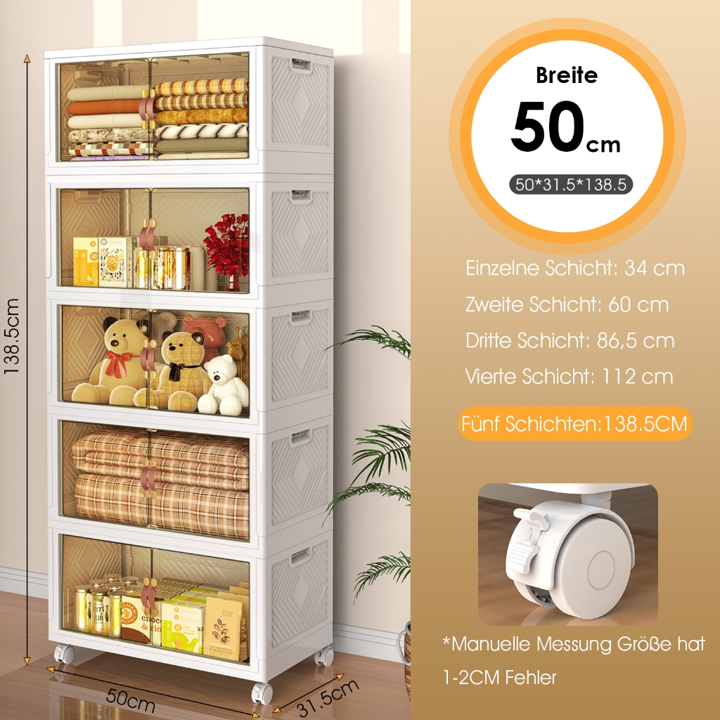 5-ชั้น50*31.5*138เซนติเมตรความจุขนาดใหญ่ตู้เก็บวางซ้อนกันได้ที่มีล้อ,พับสัตว์เลี้ยง+หน้า พลาสติกออแกไนเซอร์,แม่เหล็กสองประตูตู้เสื้อผ้าสําหรับเสื้อผ้าของเล่นหนังสือบ้านองค์