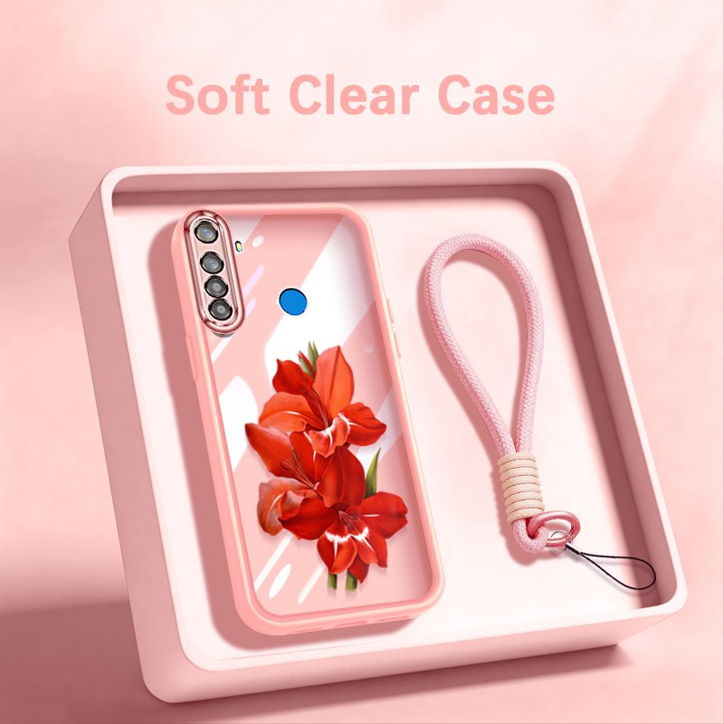 YBDเคสโทรศัพท์สําหรับRealme 5 5i 5S C3 C3i 6i Realme Narzo 10 10A 20A INSสไตล์ดอกไม้สีแดงสดซิลิโคนบา