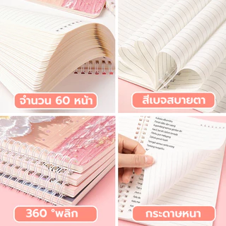 สมุดโน๊ตขนาดเล็ก สมุดโน๊ตลายการ์ตูน ก5 สมุดผูกเกลียว 60 แผ่น (สุ่มลาย) อุปกรณ์การเรียน พกพาสะดวก