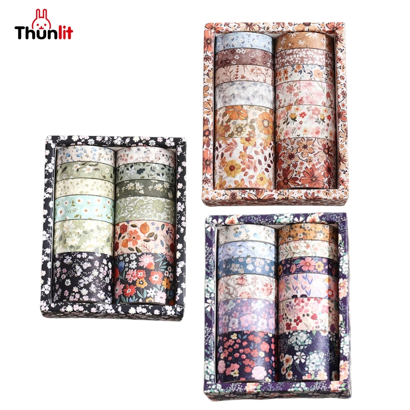 Thunlit ดอกไม้ Washi เทป 12 ม้วนของขวัญกล่องดอกไม้ Vintage-สไตล์ Planner & Washi เทปชุด DIY Scrapbooking อุปกรณ์สติกเกอร์ตกแต่งและเทป