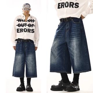 กางเกงยีนส์ขาสั้นชาย กางเกงยีนส์ผู้ชาย ฮิปฮอป vintage jeans กระบอกใหญ่ คนอ้วน กระดุม เหมาะสำหรับผู้ชายและผู้หญิงทุกคน