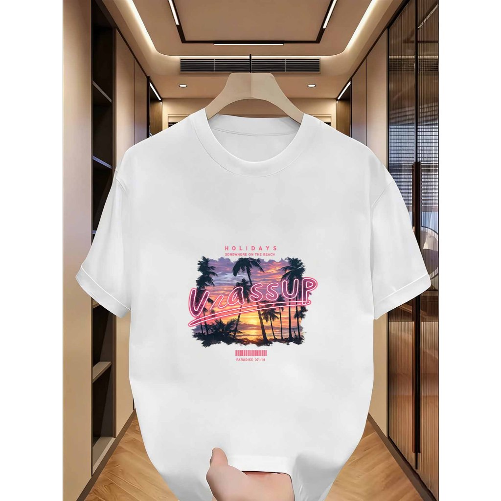 Vintage Retro California Palm Tree Sunset Graphic Tee สำหรับทุกคน