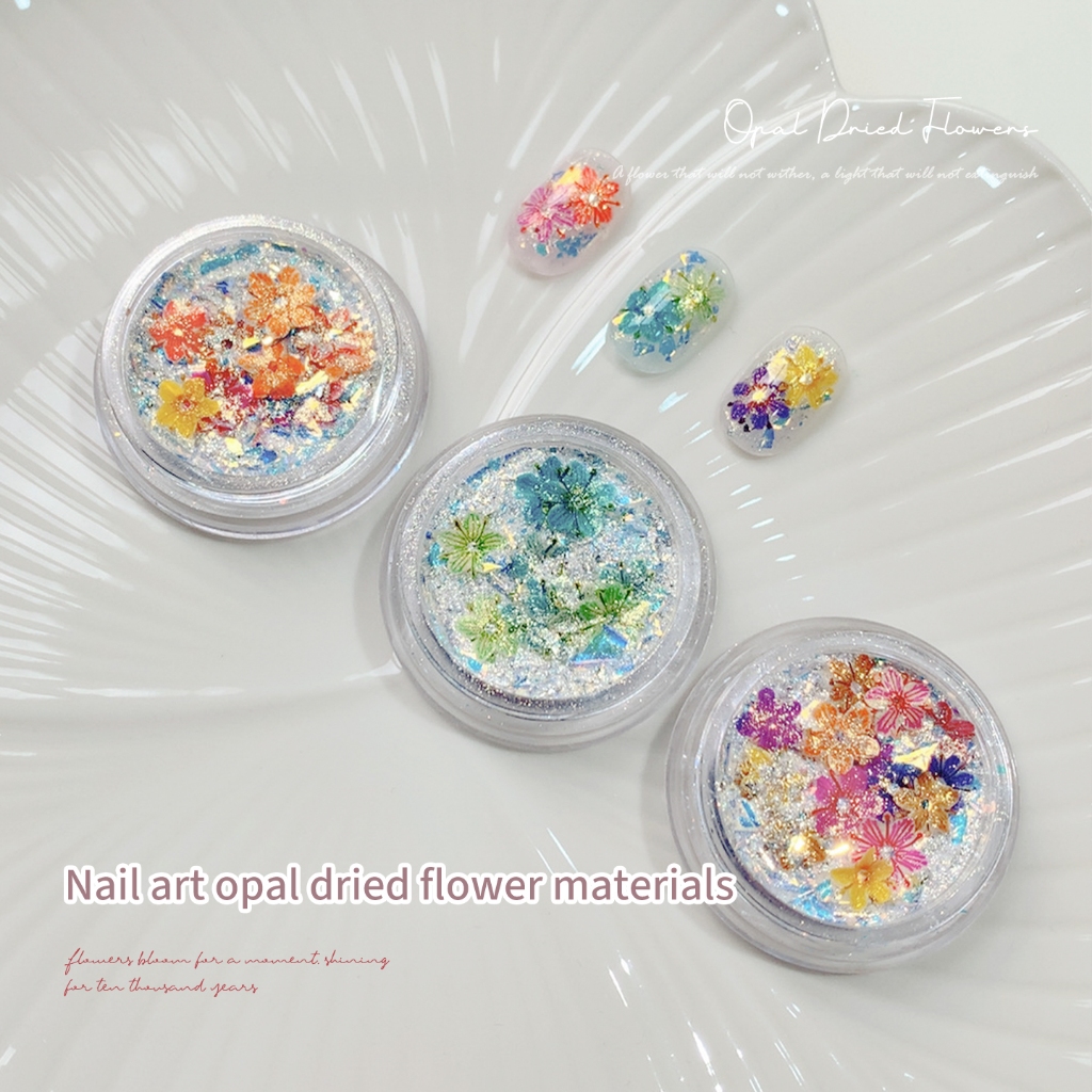 ANNIES ดอกไม้แห้งวัสดุโอปอลเล็บอุปกรณ์ตกแต่งเล็บวิจิตรกระพริบเลื่อมที่มีสีสัน