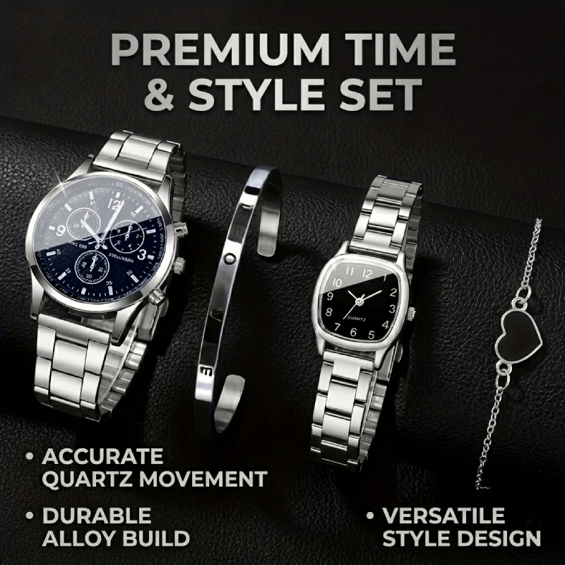 แฟชั่นนาฬิกาคู่สร้อยข้อมือชุดผู้ชายธุรกิจนาฬิกา Casual Arabic Dial ผู้หญิงนาฬิกาข้อมือควอตซ์ของขวัญวาเลนไทน์ (กล่องไม่มี)