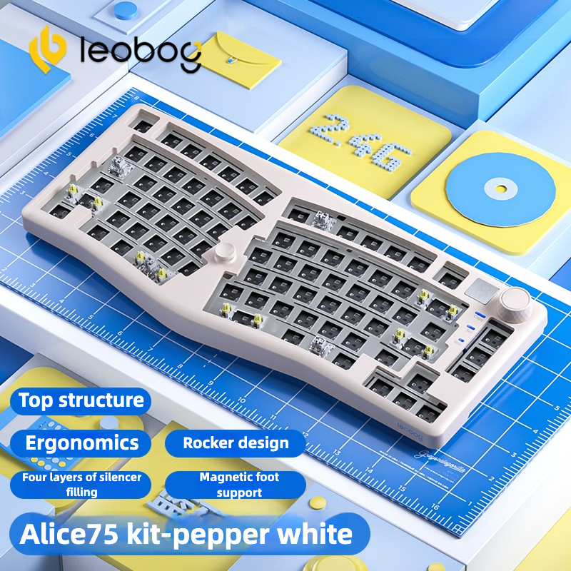 LEOBOG A75 ที่กําหนดเอง Alice Mechanical Keyboard Kit 2.4g ไร้สาย Tri-mode บลูทูธ RGB Diy Keycap TOP โครงสร้างเกม E-sports Office