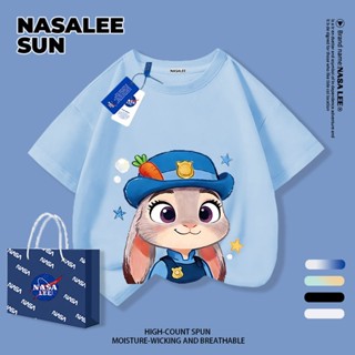 【จัดส่งจากกรุงเทพฯ】 เสื้อยืดผ้าฝ้ายสีฟ้าอ่อน NASA สำหรับเด็ก…