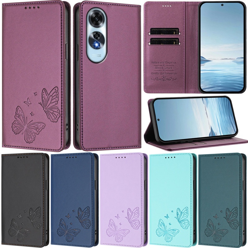 หรูหราปลอกสําหรับOppo A60 4G A38 A18 A57 A77 4G 2022 A78 5G A17 A16 A54 5G A74 A76 A96 4G A57s A77s Bookกระเป๋าสตางค์รูปแบบผีเสื้อหนังกรณีพลิก