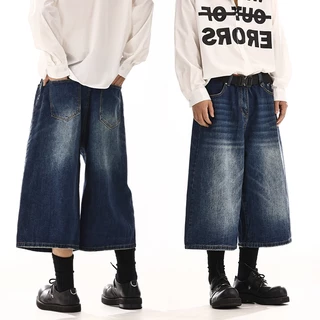 กางเกงยีนส์ขาสั้นชาย กางเกงยีนส์ผู้ชาย ฮิปฮอป vintage jeans กระบอกใหญ่ คนอ้วน กระดุม เหมาะสำหรับผู้ชายและผู้หญิงทุกคน