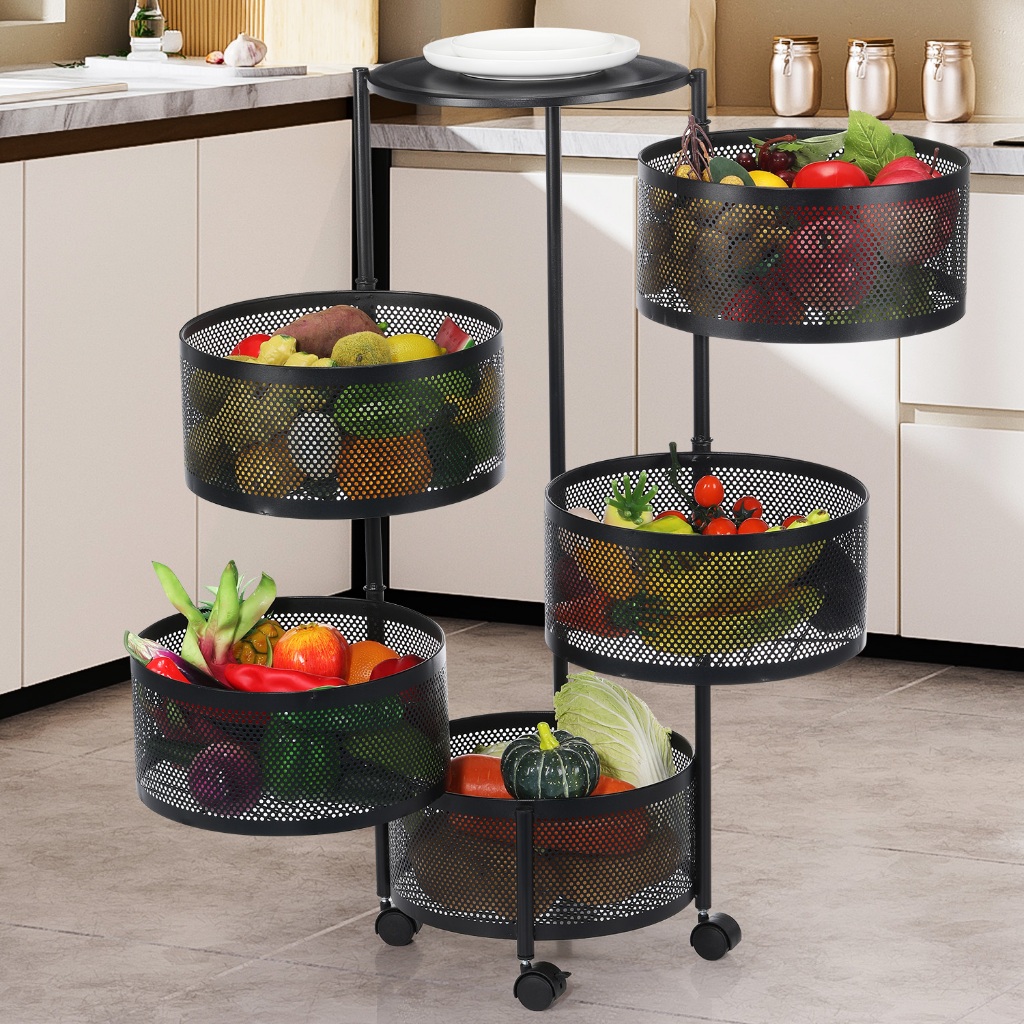 87*33.5*32 ซม. 5 ชั้นหมุนห้องครัวชั้นวางผลไม้ Veggies Organizer | ล้อล็อคกันความชื้นระบายอากาศ