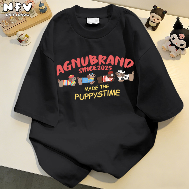 เสื้อยืดแขนสั้นคอกลม✨วินเทจฟอกน้ำ oversize ลายหมาการ์ตูนน่ารัก ระบายอากาศ ผ้าแห้งเร็ว YG266