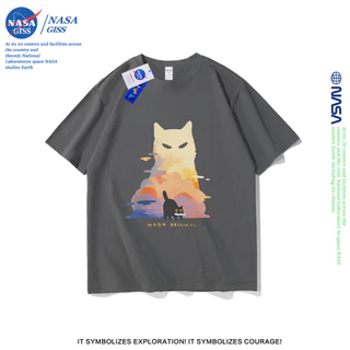 NASA เสื้อยืดชายหญิงแขนสั้น สไตล์ลำลอง summer ลูกแมว พิมพ์ลาย คอตตอน คอกลม หลวมและระบายอากาศ