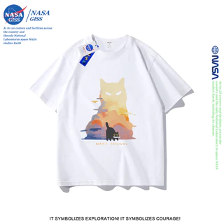 NASA เสื้อยืดชายหญิงแขนสั้น สไตล์ลำลอง summer ลูกแมว พิมพ์ลาย คอตตอน คอกลม หลวมและระบายอากาศ