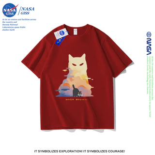 NASA เสื้อยืดชายหญิงแขนสั้น สไตล์ลำลอง summer ลูกแมว พิมพ์ลาย คอตตอน คอกลม หลวมและระบายอากาศ