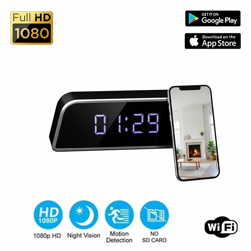 นาฬิกากล้องขนาดเล็ก HD 1080P WIFI ควบคุม Secret Alarm Night Vision IR DVR เครื่องบันทึกวิดีโอความปลอดภัย