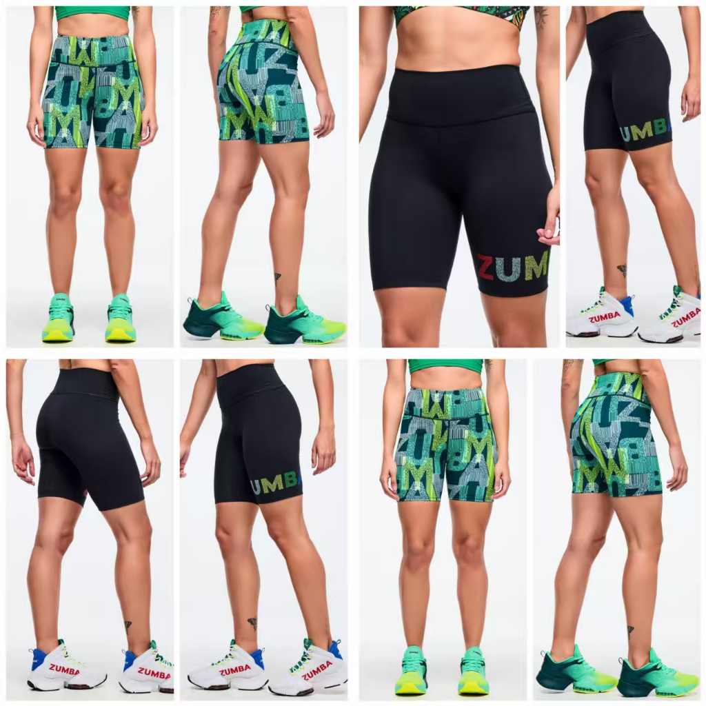 กางเกงขาสั้น ZUMBA ทรงสกินนี่ใหม่ สีดำ เครื่องแบบฟิตเนสสำหรับผู้หญิง