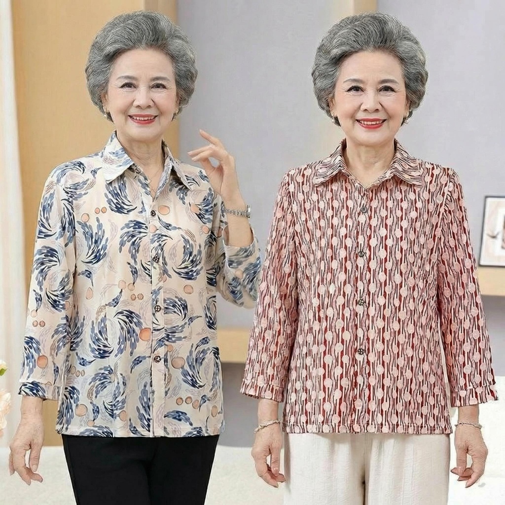 [พร้อมสต็อก] เสื้อยายฤดูร้อนผ้าไหมน้ําแข็งด้านบนวัยกลางคนผู้สูงอายุแม่ใหม่หลวม ชิฟ