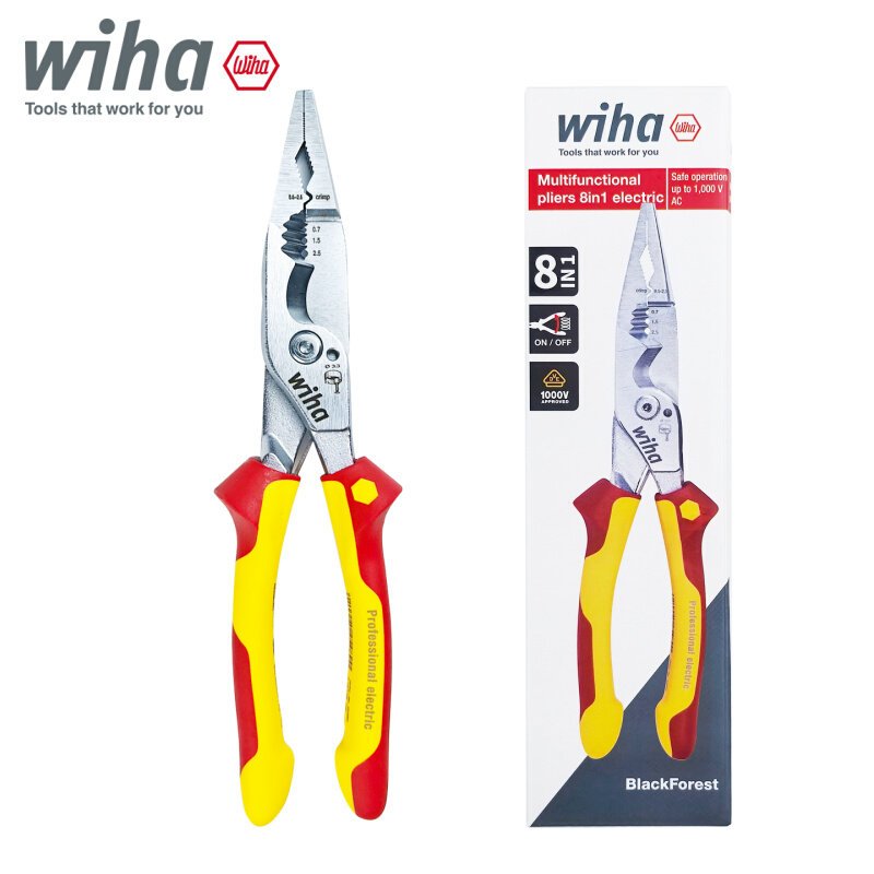 Wiha 8 in 1 คีมช่างไฟฟ้ามืออาชีพหุ้มฉนวนมัลติฟังก์ชั่น 45489