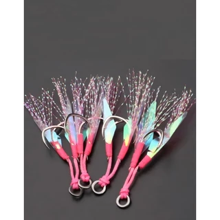 A&D เบ็ดไมโครจิ๊ก Handmade เบ็ดจิ๊กมัดพู่แฟลชสะท้อนแสง Micro Jigging Assist Hooks With Flash Glow Thread