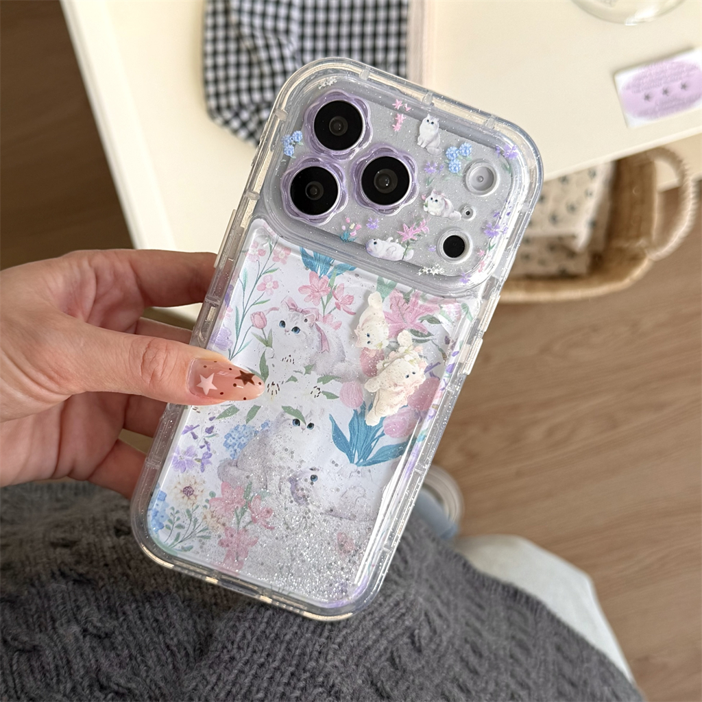 สําหรับIphone Case 17 Pro Max 16 Pro Max 15 Pro Max Flowing Sand Garden Catเคสโทรศัพท์