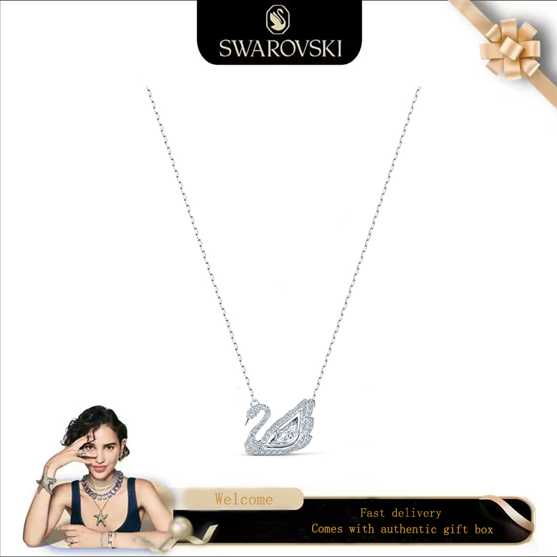 SWAROVSKI สวารอฟสกี้ ใหม่ ส925 เงินสเตอร์ลิงสีขาวเพชรเต้นรําสัญลักษณ์สร้อยคอหงส์ ของขวัญที่ดีที่สุดสําหรับแฟนหรือเพื่อนที่ดีที่สุดในวันวาเลนไทน์หรือวั