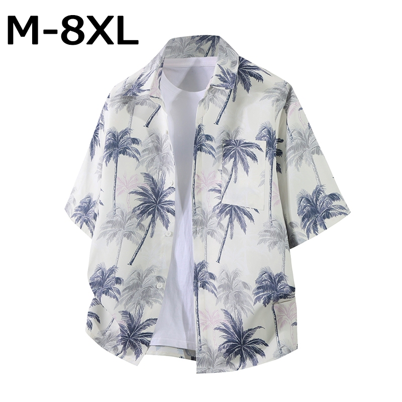 [มีเก้าสี] เสื้อเชิ้ตขนาดบวกผู้ชายแขนสั้นด้านบนลําลองหลวมระบายอากาศบางสไตล์ซัมเมอร์บีชสไตล์วันหยุดพักผ่อนริมทะเลความรู้สึกระดับไฮเอ