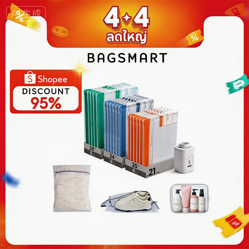 BAGSMART ถุงเก็บสูญญากาศสําหรับเดินทางพร้อมปั๊มลมแบบชาร์จไฟได้ 21 แพ็คแบบพกพา Space Saver กระเป๋าสําหรับการเดินทางและบ้านถุงซีลบีบอัดสูญญากาศสําหรับเสื้อผ้าผ้าห่มผ้านวม