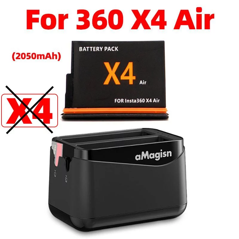 aMagisn Fast Charge Hub สำหรับเคสชาร์จแบตเตอรี่กล้อง Insta360 X4 Air อุปกรณ์เสริมกล่องชาร์จ Battery Charger