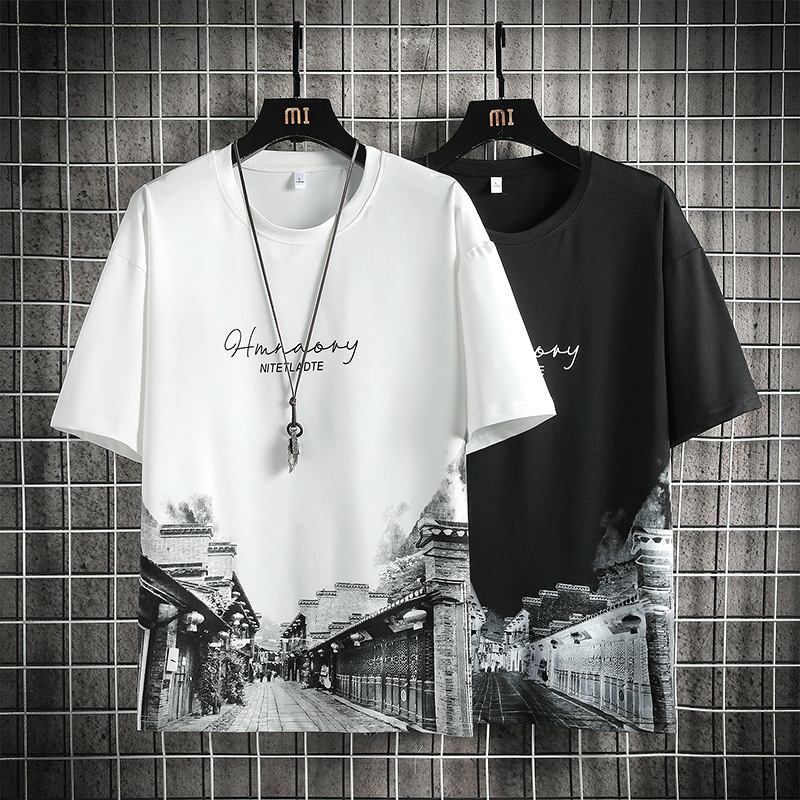 เสื้อยืดผู้ชายแขนสั้นจากผ้าไหมน้ำแข็ง ออกแบบมาเพื่อความสบายในฤดูร้อน มีสไตล์และสวมใส่ง่าย