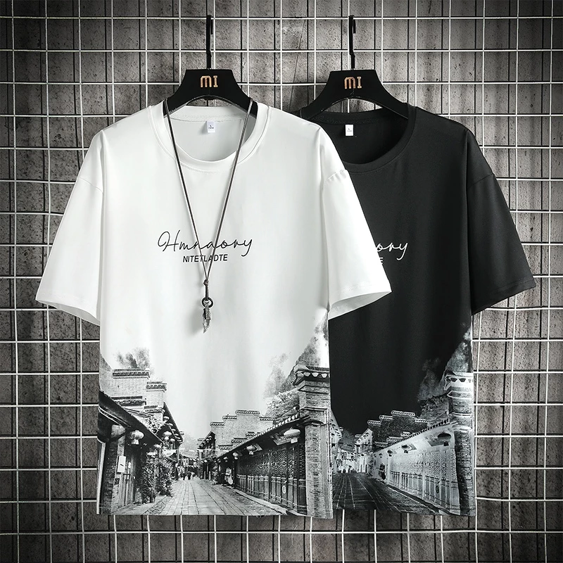 เสื้อยืดผู้ชายแขนสั้นจากผ้าไหมน้ำแข็ง ออกแบบมาเพื่อความสบายในฤดูร้อน มีสไตล์และสวมใส่ง่าย