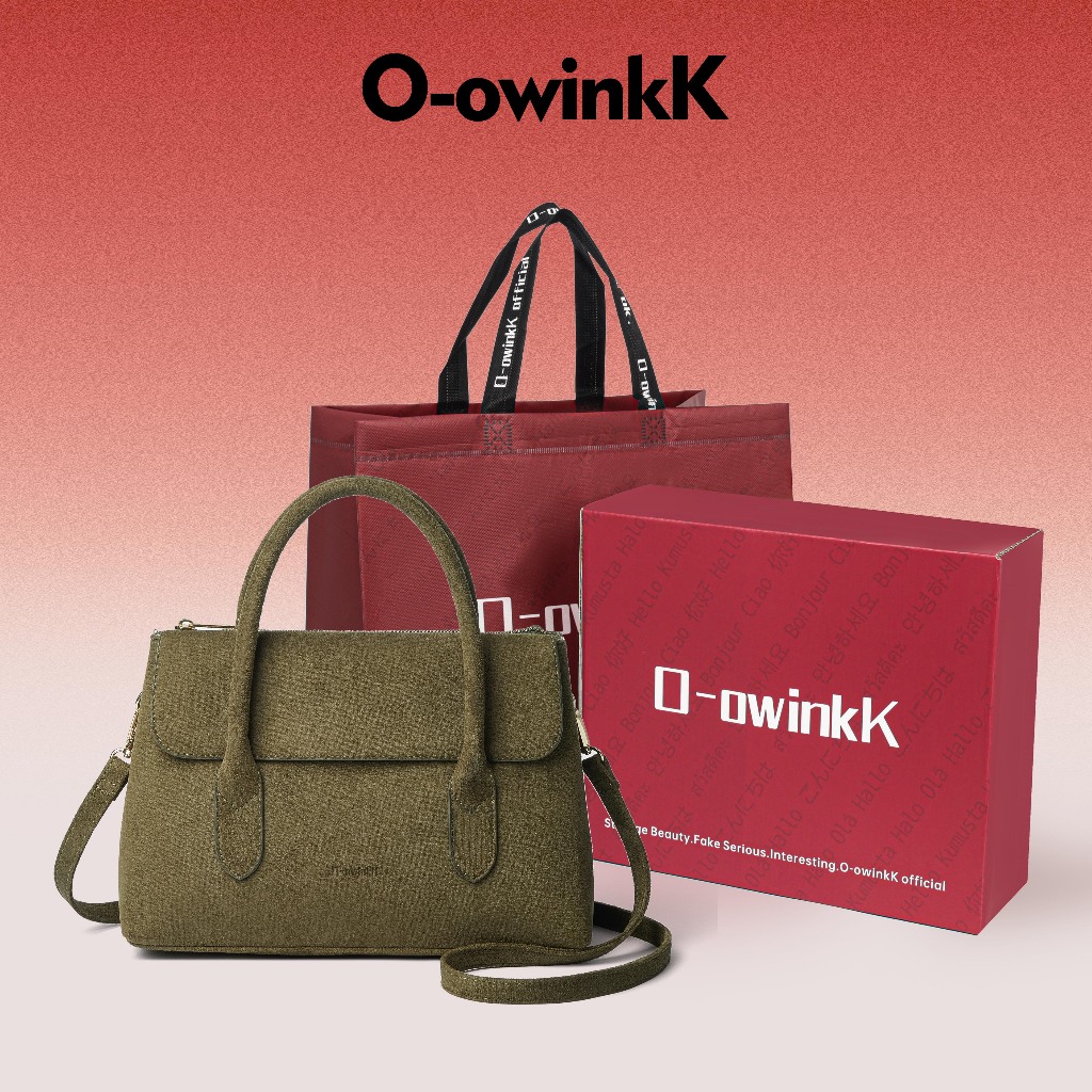 O-owinkK กระเป๋าสะพายข้างหนังนิ่ม 2 ปาก ความจุใหญ่ หลายช่องเก็บของ สายปรับได้ 5 เกียร์ แถมฟรีกล่องและถุงของขวัญ