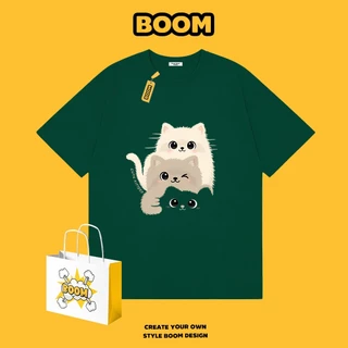 BOOM เสื้อยืดคอกลม ใส่ได้ทั้งชายและหญิง ลายการ์ตูนแมวน้อย ผ้าฝ้าย 100% ระบายอากาศดี ดีไซน์เก๋ เหมาะสำหรับเยาวชน
