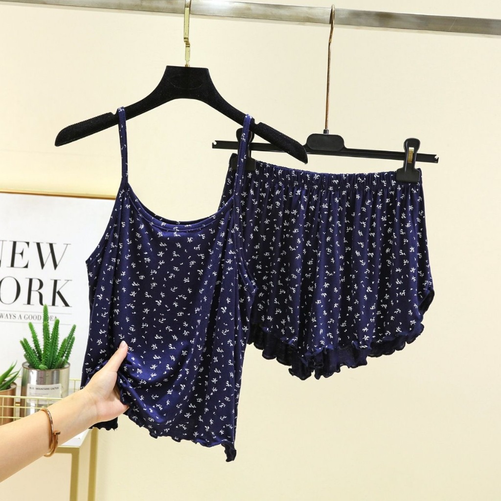 ชุดนอนModal Camisoleและกางเกงขาสั้นทรงหลวมบาง สบายๆสำหรับใส่ที่บ้าน