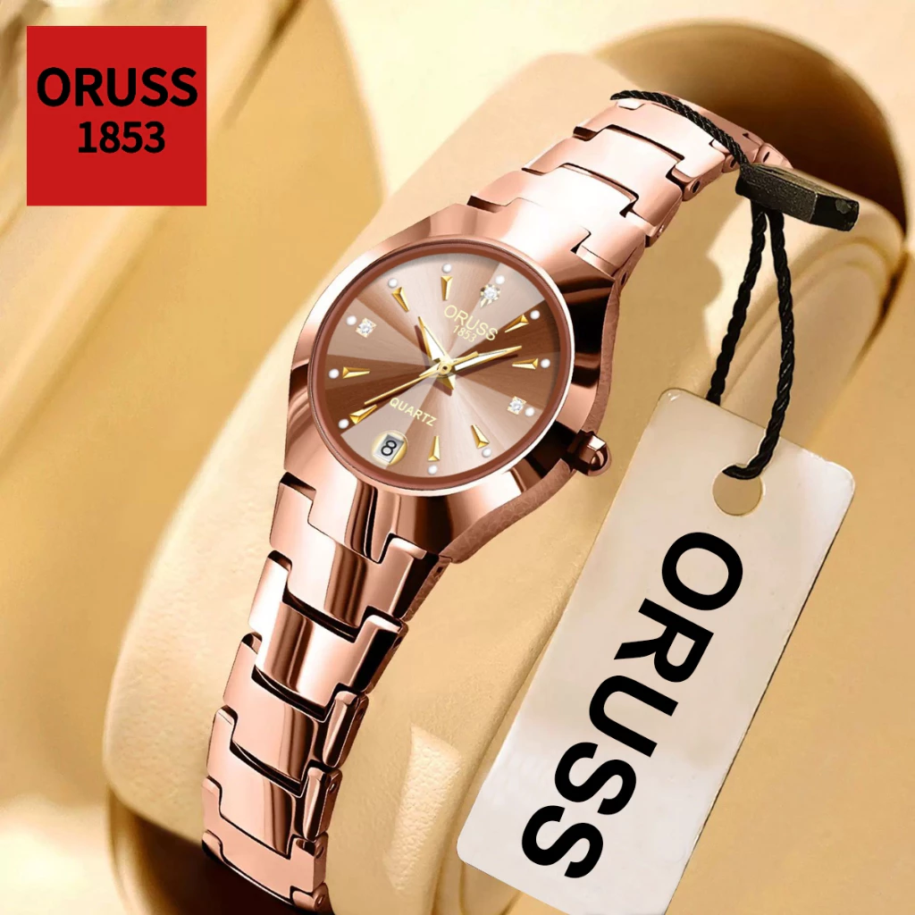 ORUSS รัส ต้นฉบับหญิงหรูหราสแตนเลสกันน้ําปฏิทินส่องสว่างนาฬิกาขนาดเล็กแฟชั่นเวอร์ชั่นเกาหลีนาฬิกาควอทซ์ที่เรียบง่าย