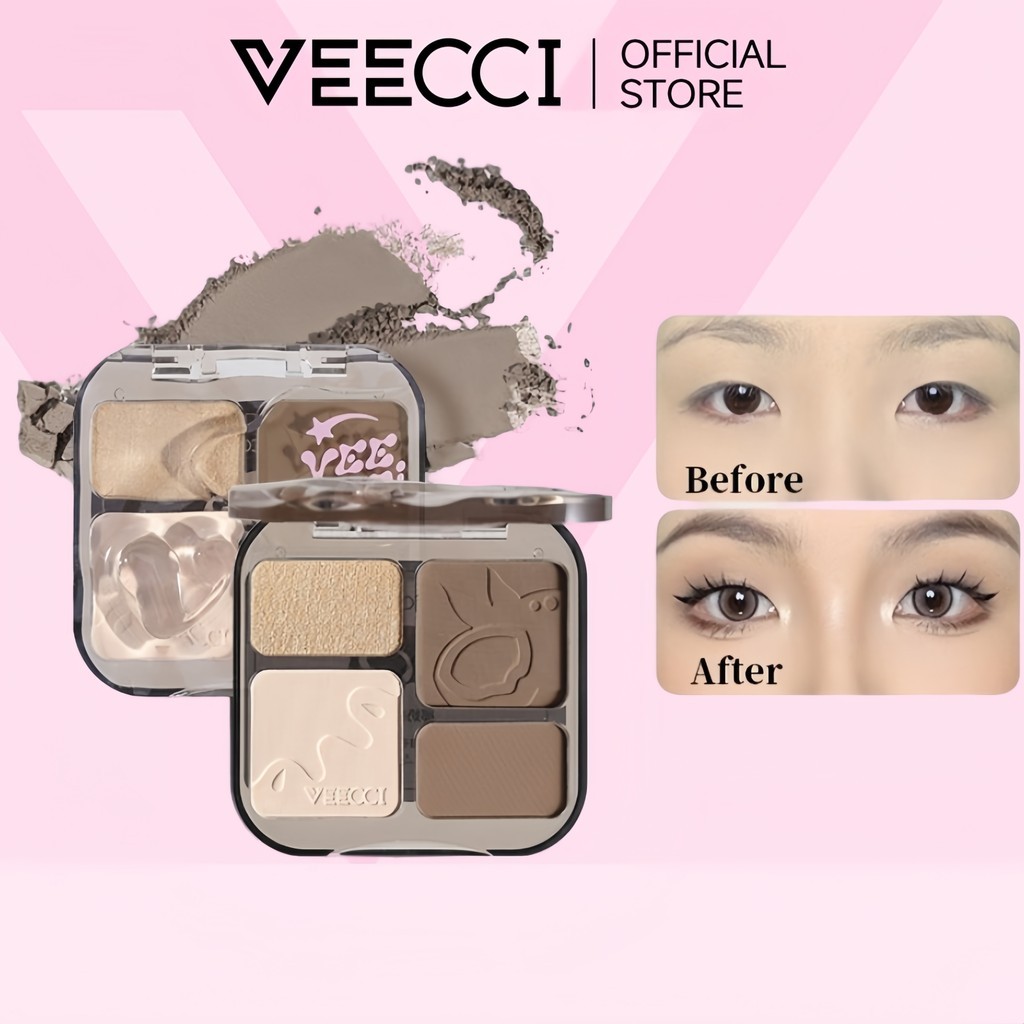 VEECCI คอนทัวร์ ไฮไลท์ จานสี 4 in 1 ชิมเมอร์ เคลือบ ไฮไลท์จมูก บรอนเซอร์ ธรรมชาติ คอนทัว 8g