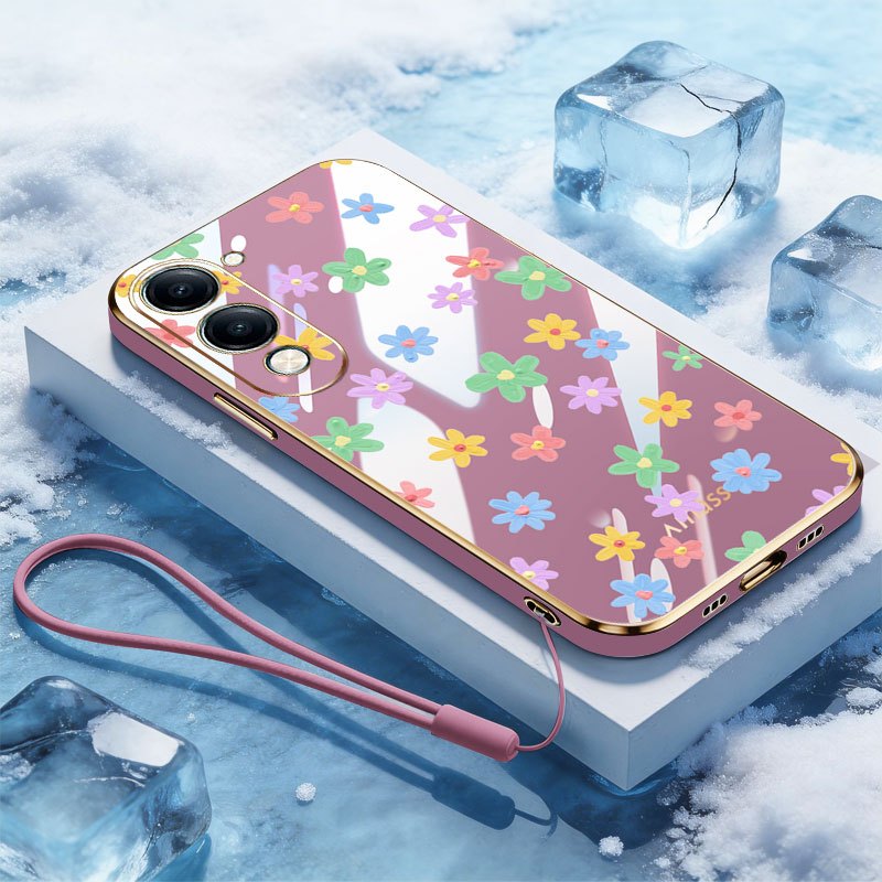YBD สําหรับ Vivo Y19S Pro Y29 Y04 4G Y29S 5G Y19E Y76 Y76S 4G Electroplating ดอกไม้ที่มีสีสันกระต่าย