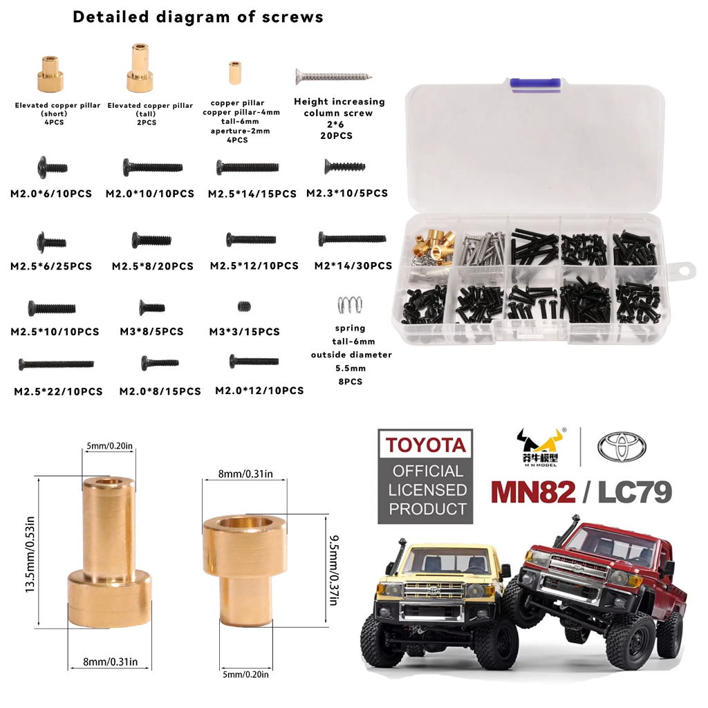210PCS ZenithRC กล่องสกรูชุดสําหรับ MN รุ่น 1/12 MN82 MN82 PRO MN82S MN82T LC79 RC ชิ้นส่วนดัดแปลงรถยนต์ รวมตัวยกและสปริง