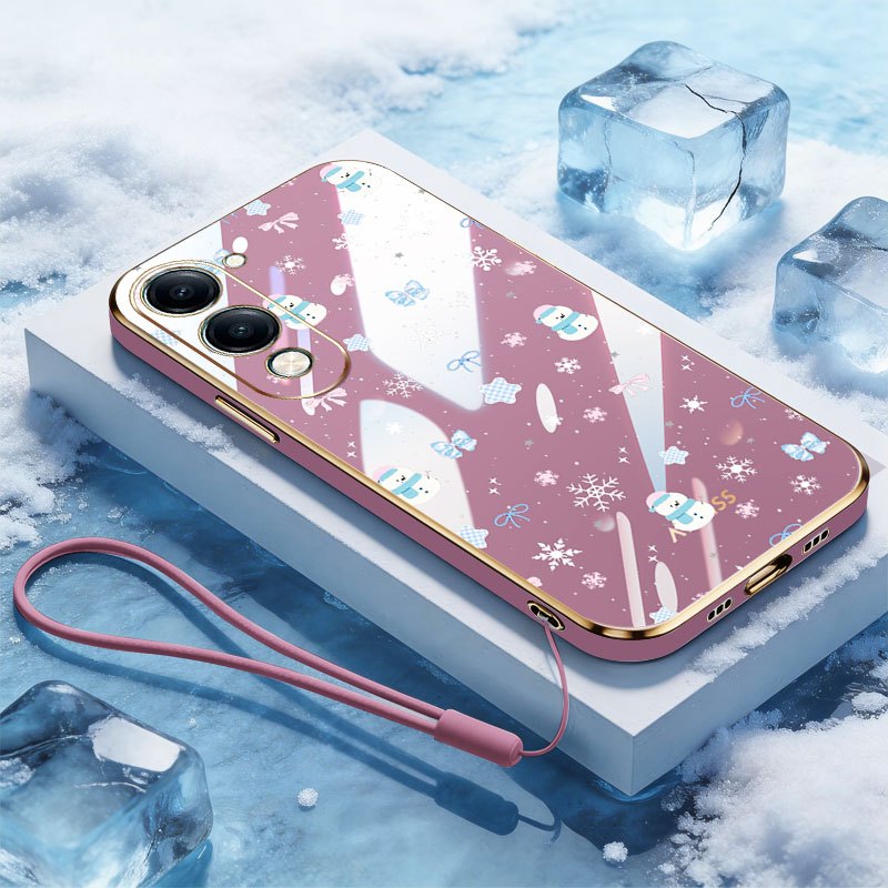 YBD สําหรับ Vivo Y19S Pro Y29 Y04 4G Y29S 5G Y19E Y76 Y76S 4G เปลือกไฟฟ้าฤดูหนาวเกล็ดหิมะพร้อมเชือกเ