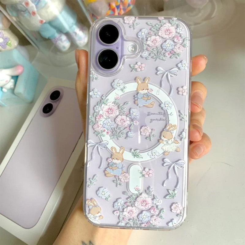 สไตล์ใหม่ 11 ความรู้สึกระดับไฮเอนด์ 12 ดอกไม้กระต่ายสีม่วง 13 แม่เหล็ก 14 เหมาะสําหรับ Apple 17promax เคสโทรศัพท์ 15 โปร่งใส xs Creative iPhone16 Shock-proof xr กรณี