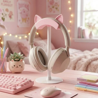 ขาตั้งหูฟัง เด็กผู้หญิง สีชมพู ที่แขวนหูฟัง ห้องเล่นเกม ที่เก็บของ คอมพิวเตอร์ ที่เก็บของตั้งโต๊ะ