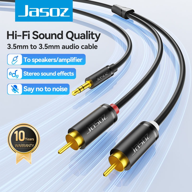 Jasoz สาย AUX3.5mm to 2 RCA Aux Audio Cable Adapter Splitter for TV Box Home Theater Speaker Wire