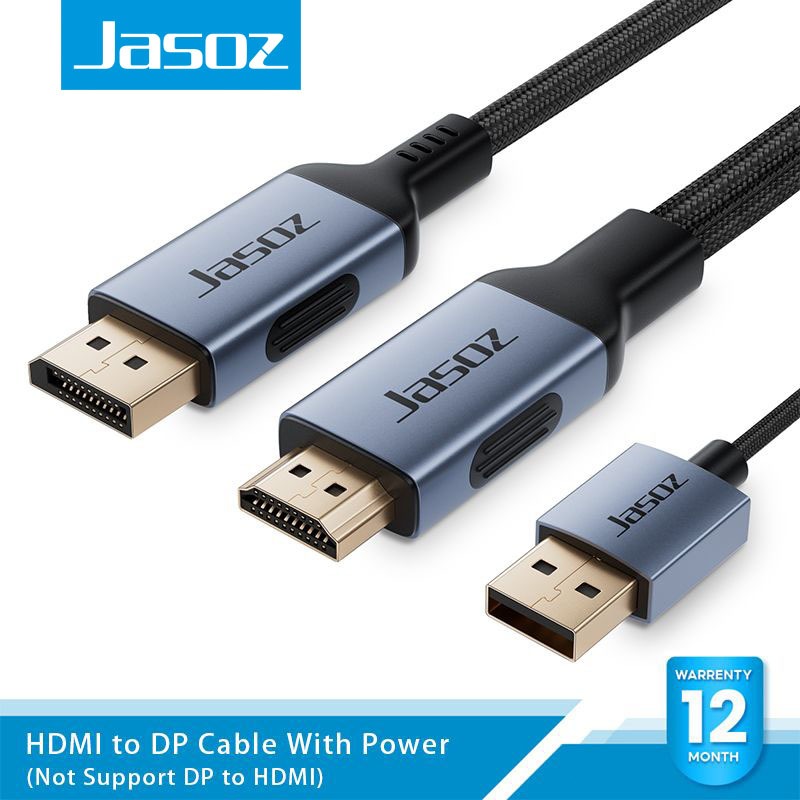 Jasoz 4K HDMI to DisplayPort Cable with USB Power 4K@60Hz HDMI to DP Cable（Not support DP to HDMI）