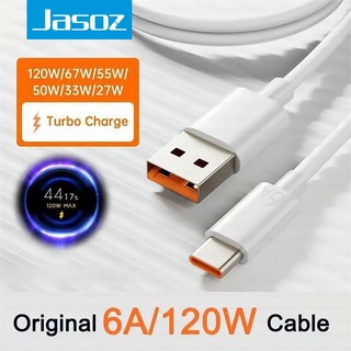 Jasoz ประเภท C Turbo Charger 120W 6A USB Fast สายชาร์จสําหรับ Xiaomi 17 14 12 11Pro Poco สีดํา Shark